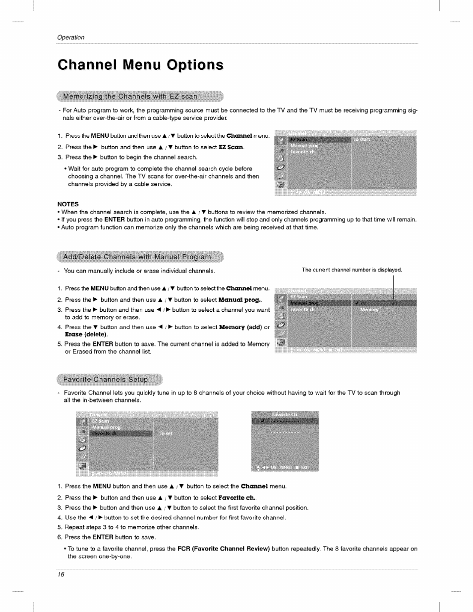 Channel menu options | LG 23LX2R User Manual | Page 16 / 32