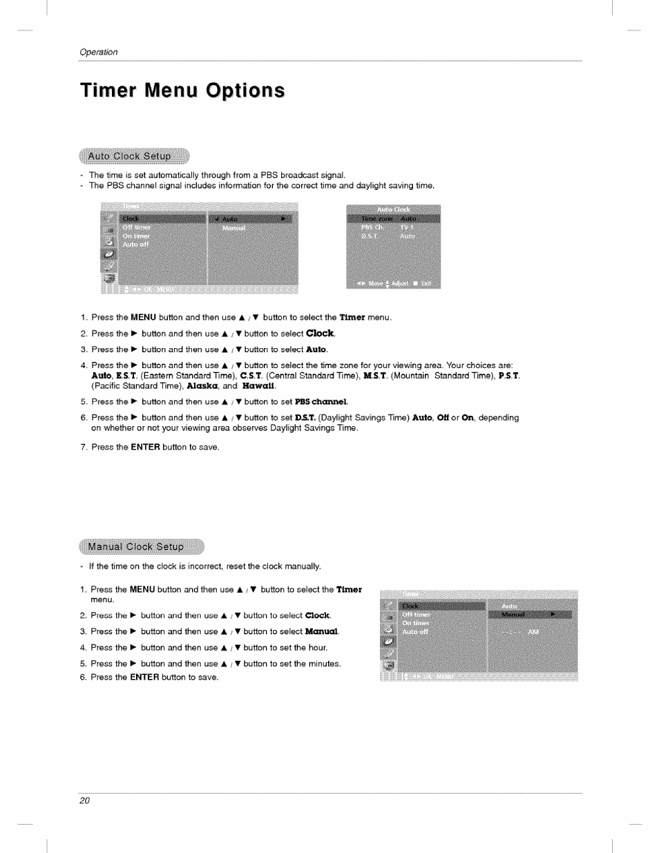 Timer menu options | LG 23LX2R User Manual | Page 20 / 32