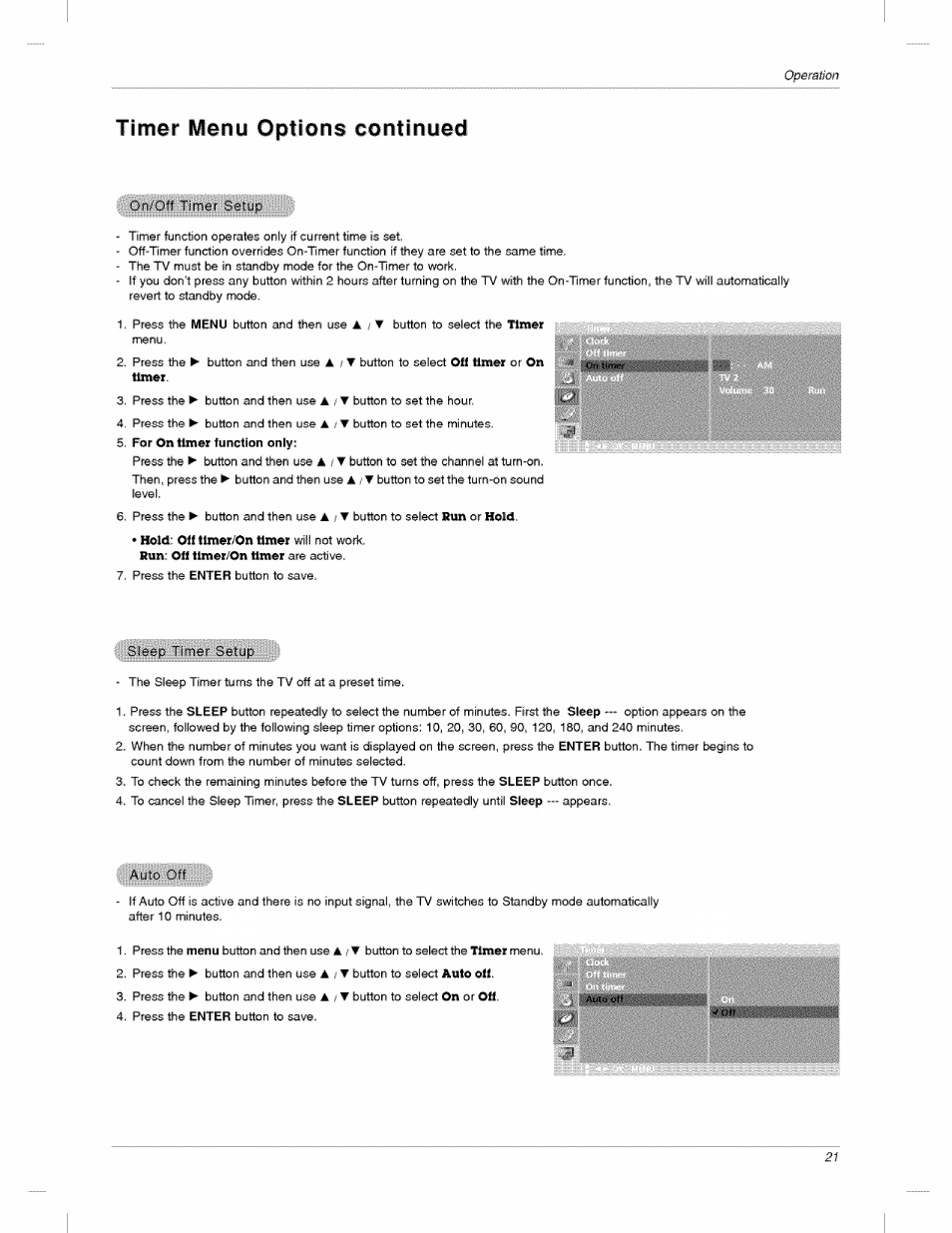 Timer menu options continued | LG 23LX2R User Manual | Page 21 / 32