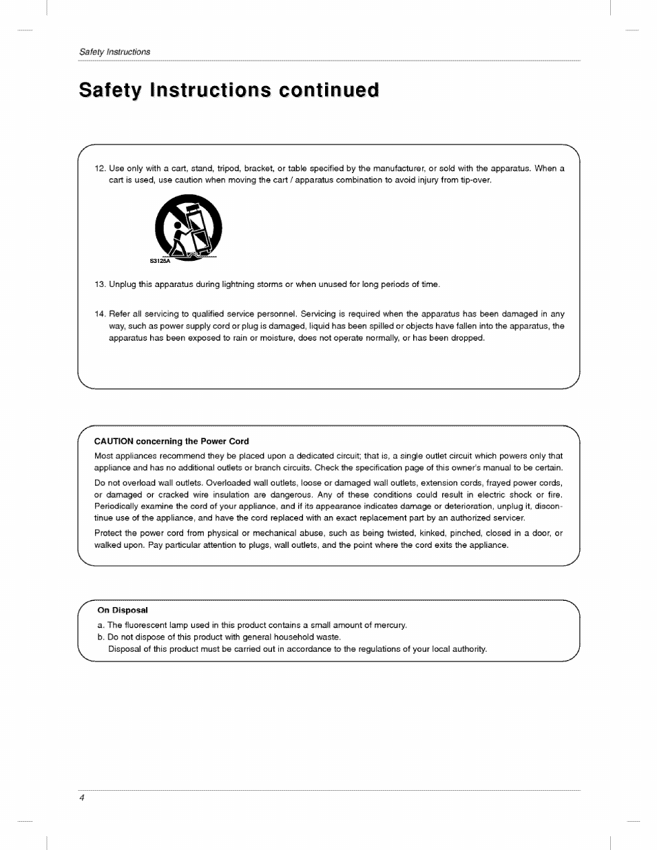 Safety instructions continued | LG 23LX2R User Manual | Page 4 / 32