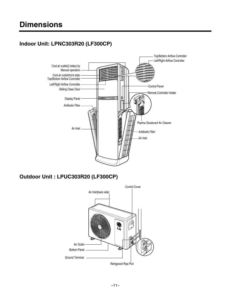 Dimensions | LG LF300CP(LP-C303R20) User Manual | Page 11 / 47