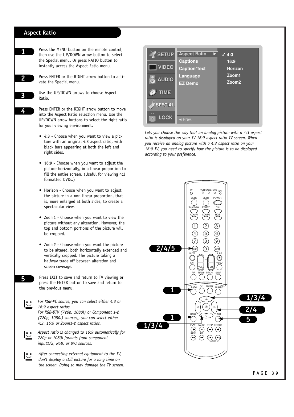 Aspect ratio | LG RU-52SZ61D User Manual | Page 39 / 60