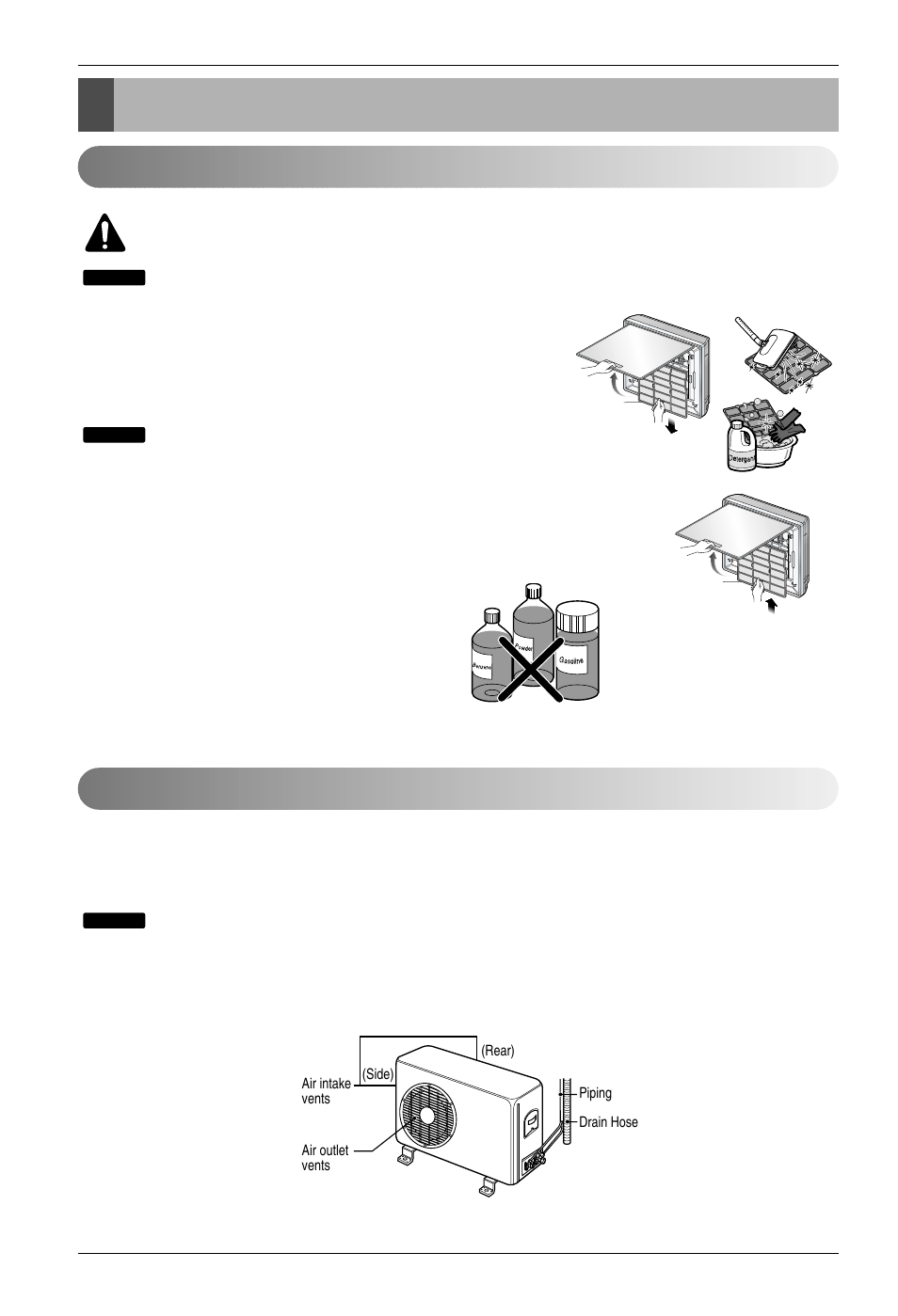 Maintenance and service, Indoor unit outdoor unit, Air filter | LG -BKE 7630 NS G User Manual | Page 26 / 29