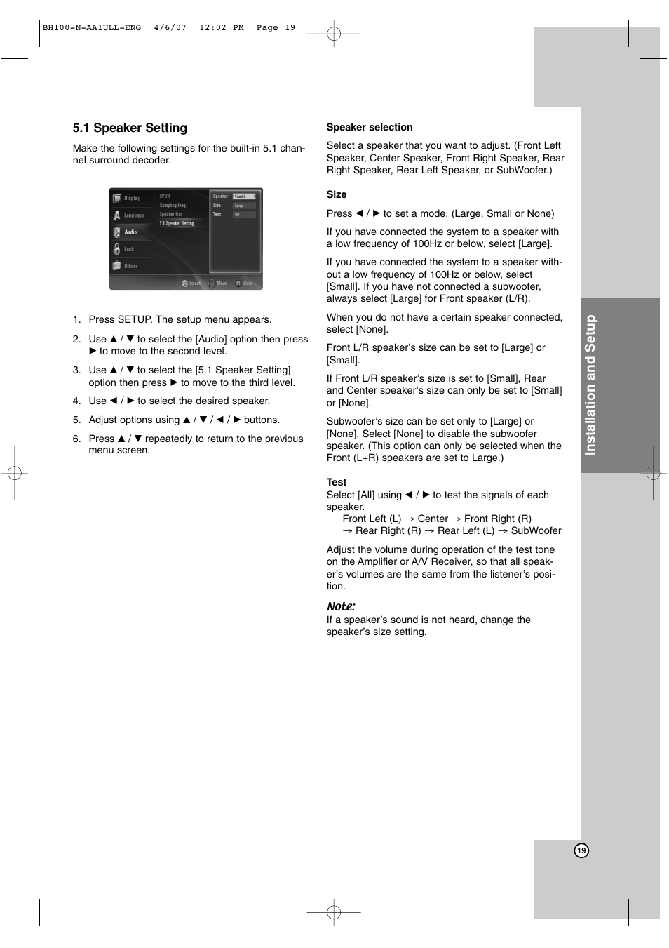 Installation and setup | LG BH100 User Manual | Page 19 / 32