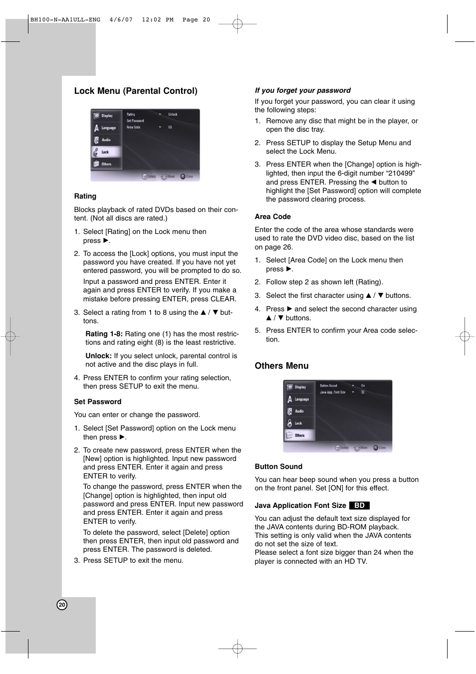 LG BH100 User Manual | Page 20 / 32