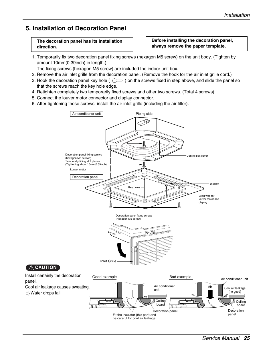 Installation of decoration panel, Service manual 25 installation | LG LCN240CP User Manual | Page 25 / 61