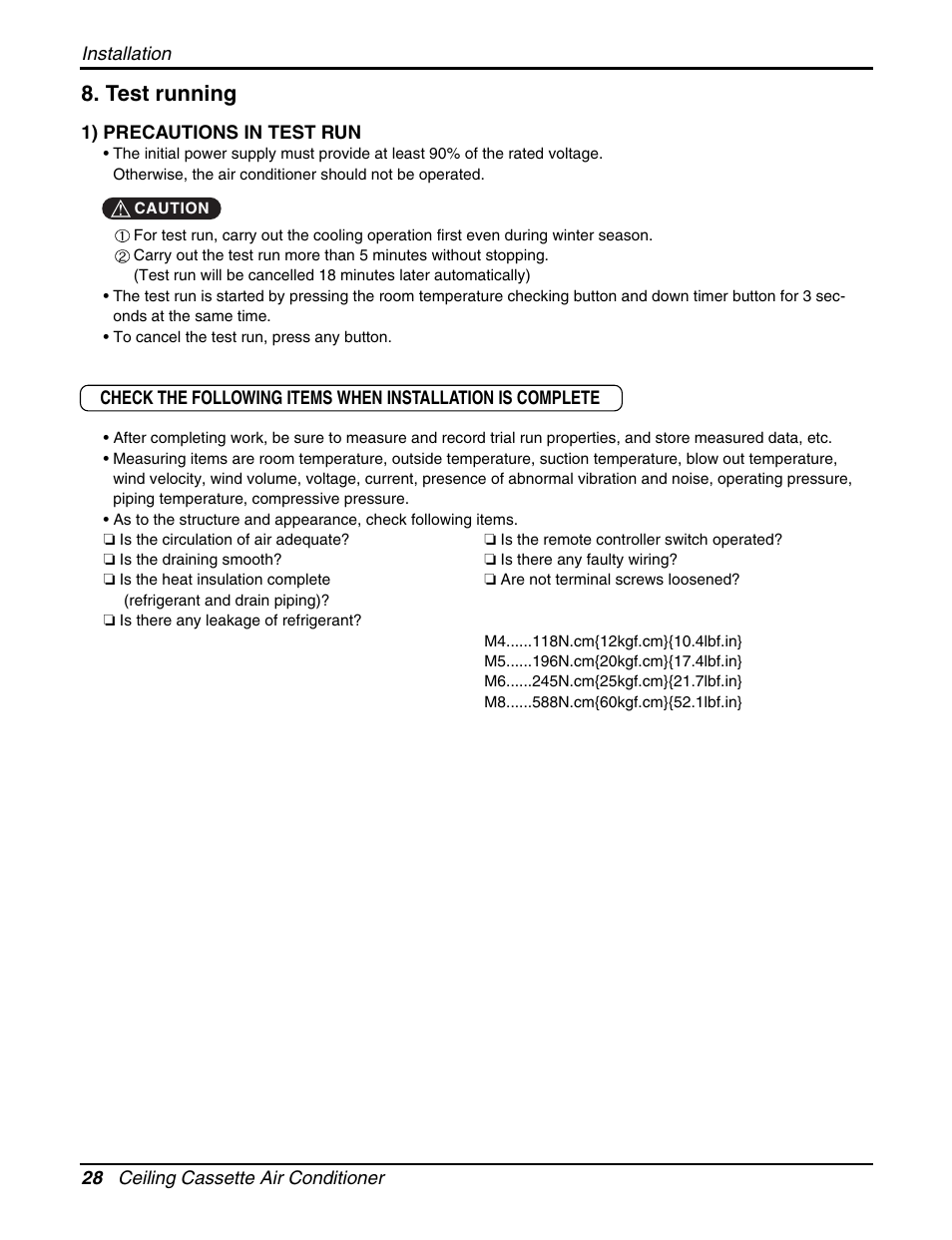 Test running | LG LCN240CP User Manual | Page 28 / 61