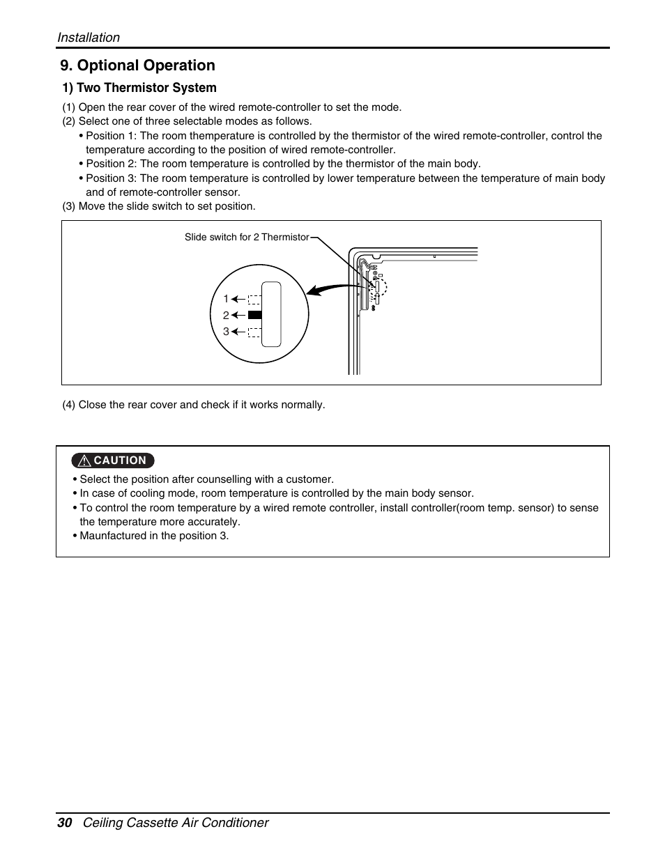 Optional operation, 30 ceiling cassette air conditioner installation, 1) two thermistor system | LG LCN240CP User Manual | Page 30 / 61