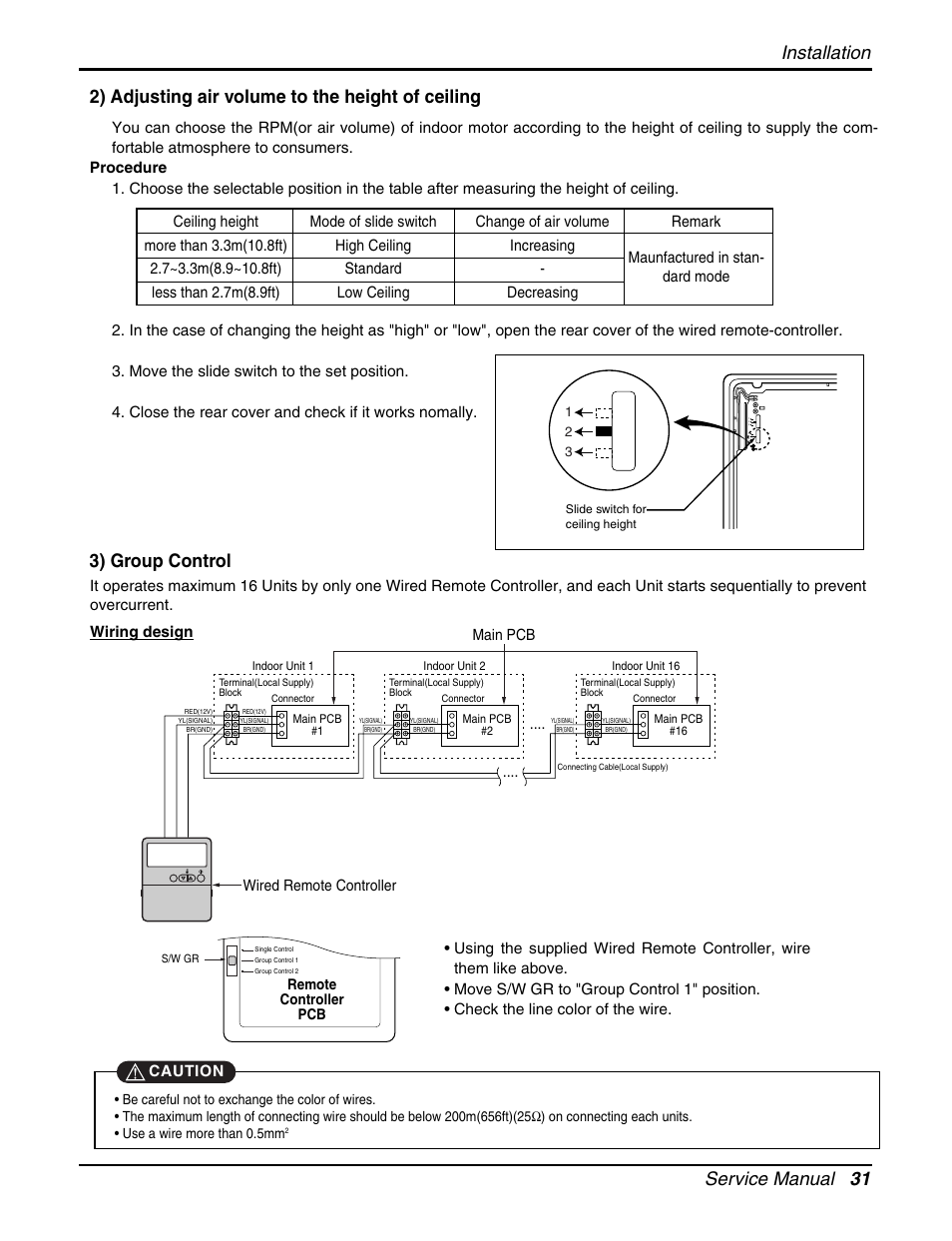 3) group control, Wired remote controller, Main pcb | LG LCN240CP User Manual | Page 31 / 61