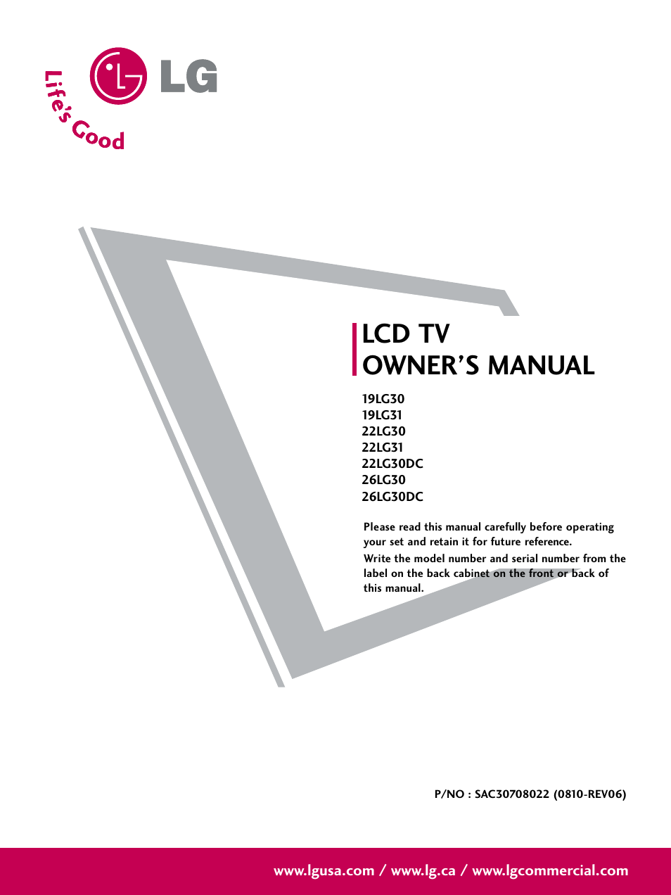 LG VIDEOSECU SAC30708022 User Manual | 116 pages
