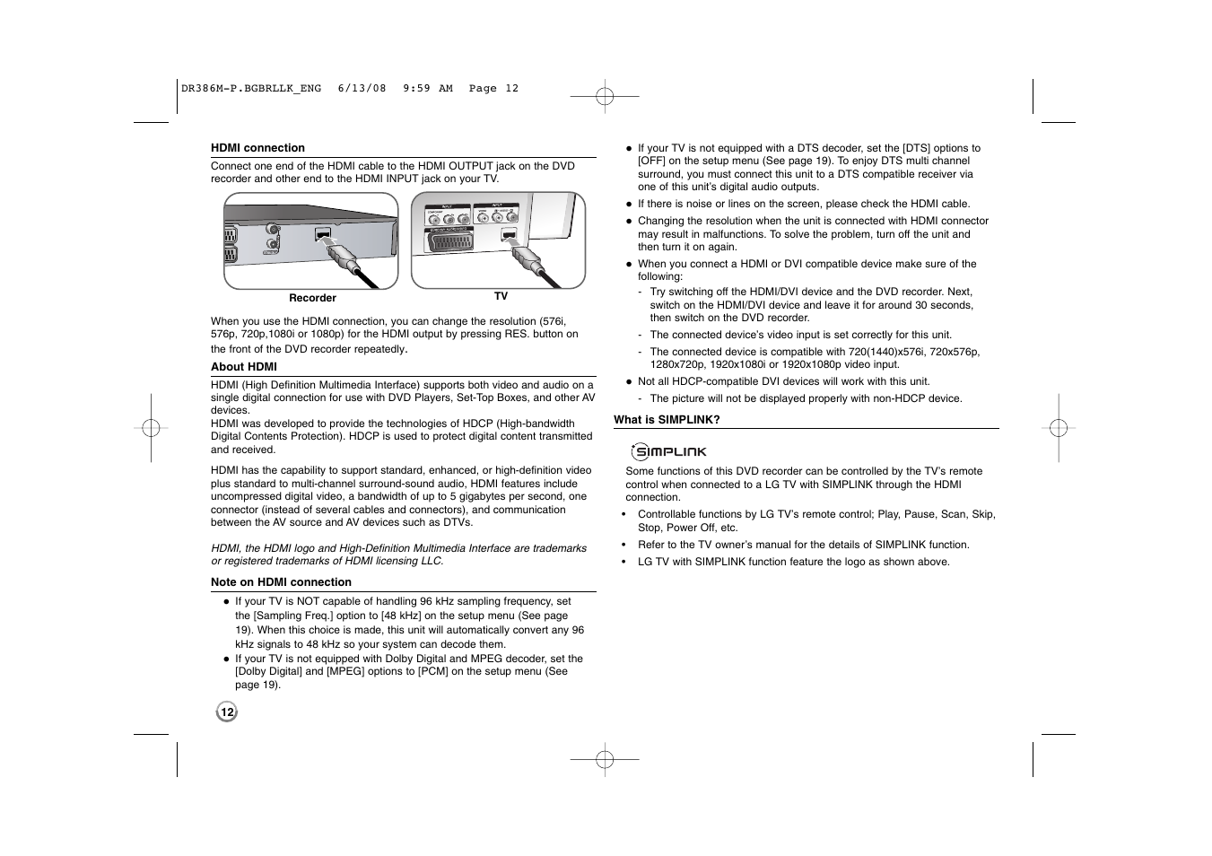 LG DRT389H User Manual | Page 12 / 40
