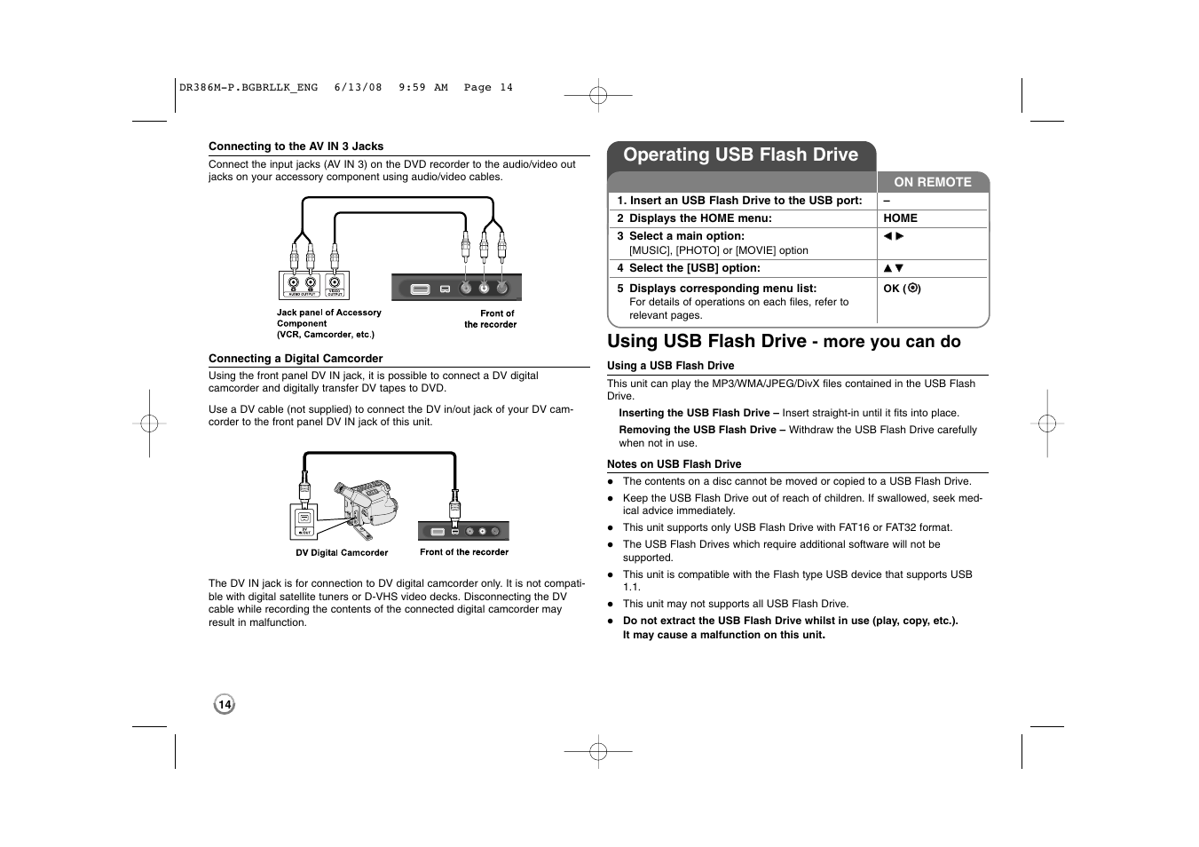 Using usb flash drive, Operating usb flash drive, More you can do | LG DRT389H User Manual | Page 14 / 40