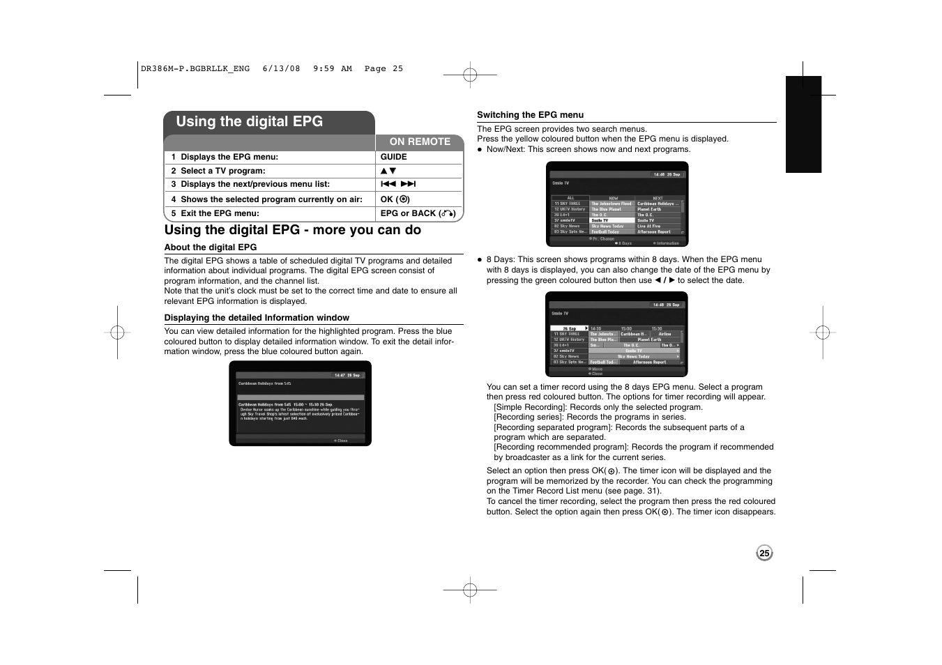 Using the digital epg, Using the digital epg - more you can do | LG DRT389H User Manual | Page 25 / 40