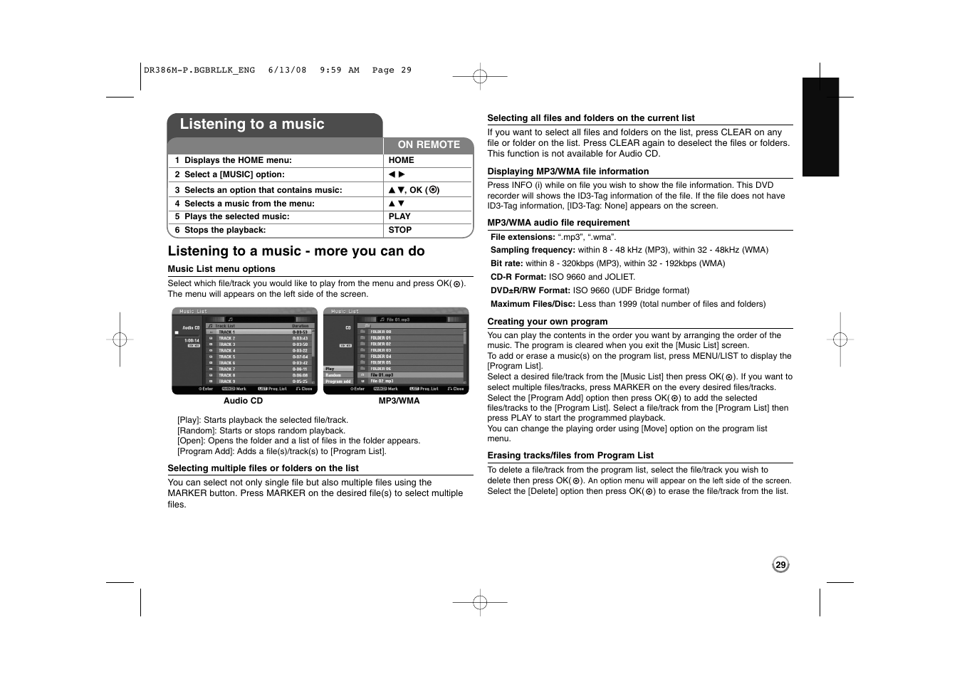 Listening to a music, Listening to a music - more you can do | LG DRT389H User Manual | Page 29 / 40