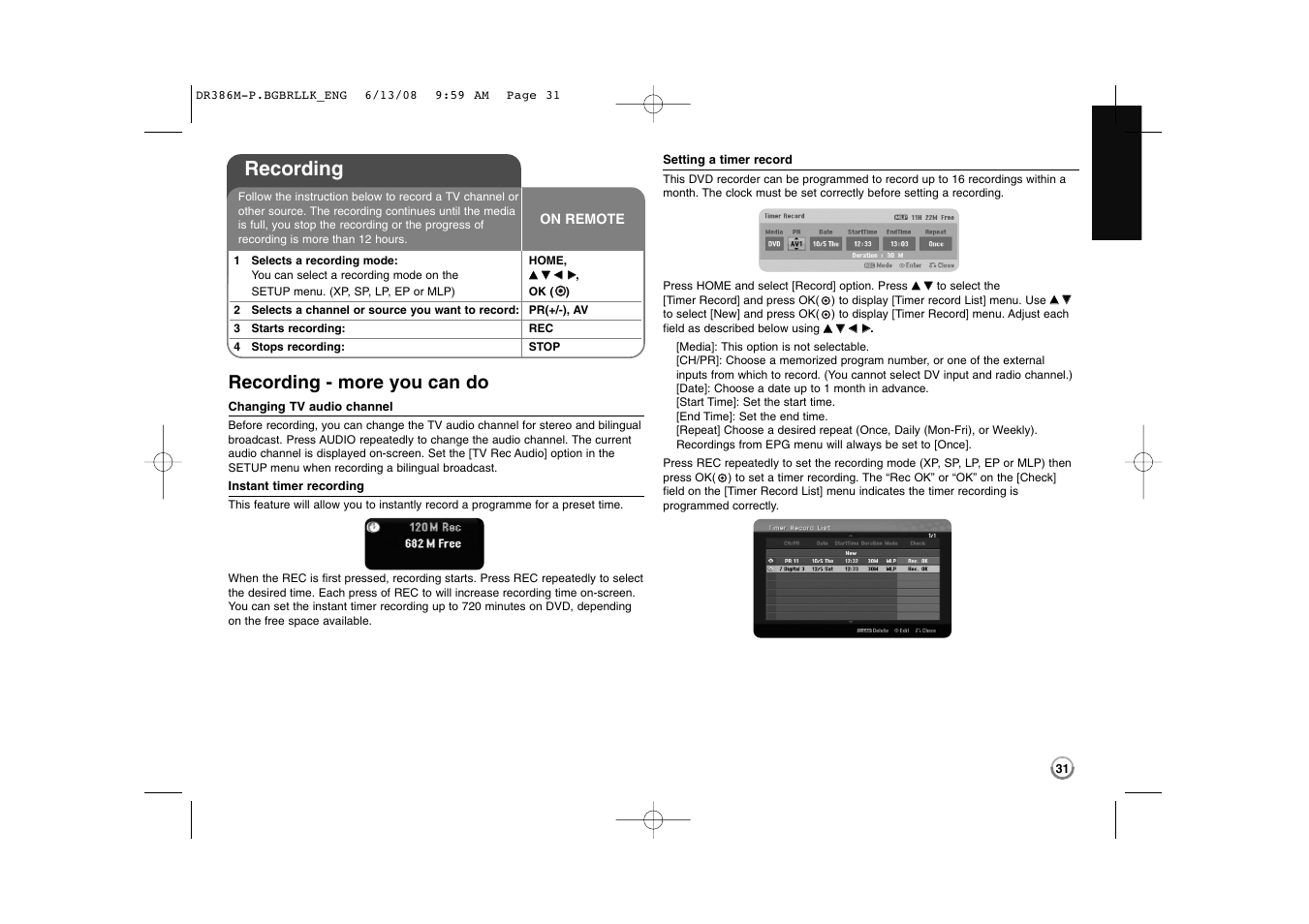 Recording, Recording - more you can do | LG DRT389H User Manual | Page 31 / 40