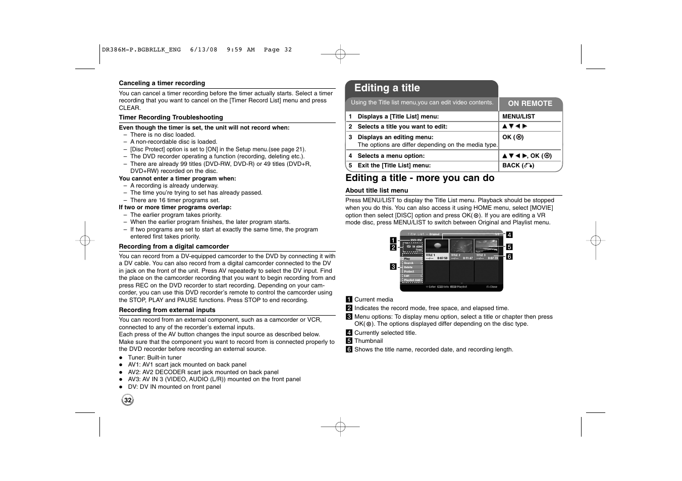 Editing a title, Editing a title - more you can do | LG DRT389H User Manual | Page 32 / 40