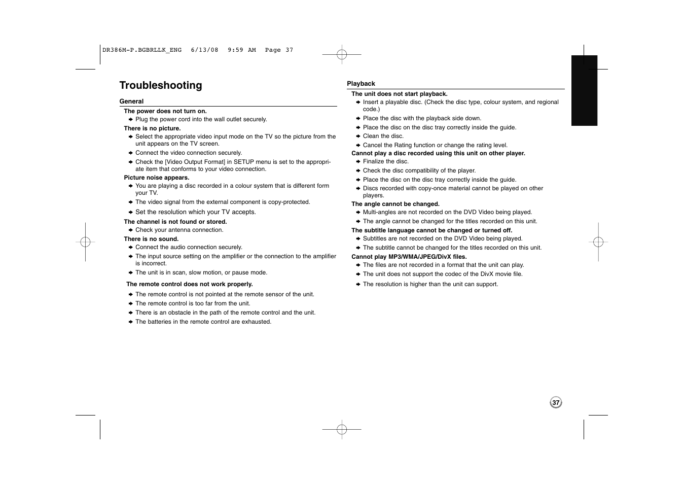 Troubleshooting | LG DRT389H User Manual | Page 37 / 40
