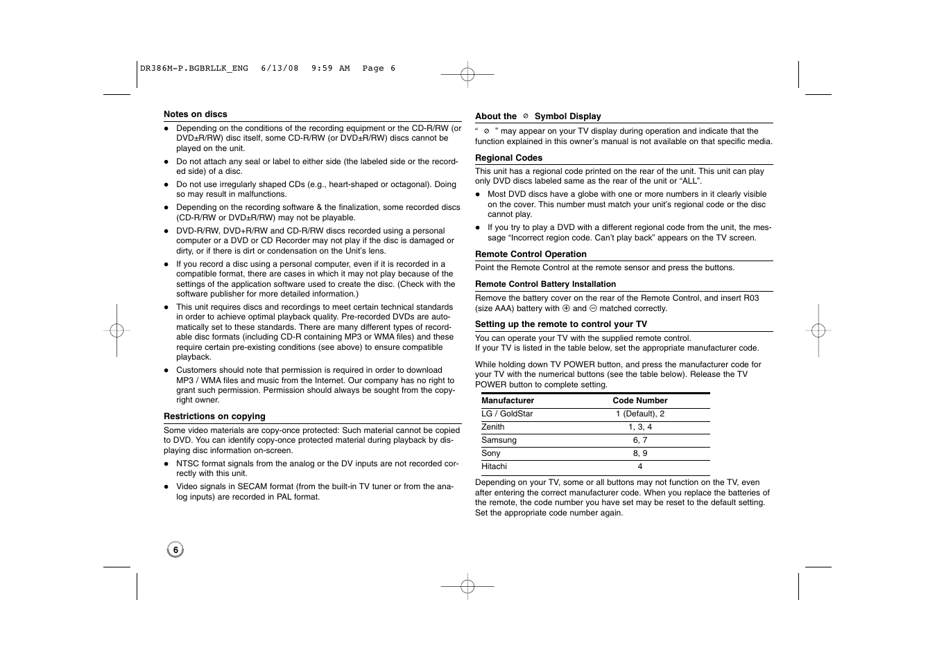 LG DRT389H User Manual | Page 6 / 40