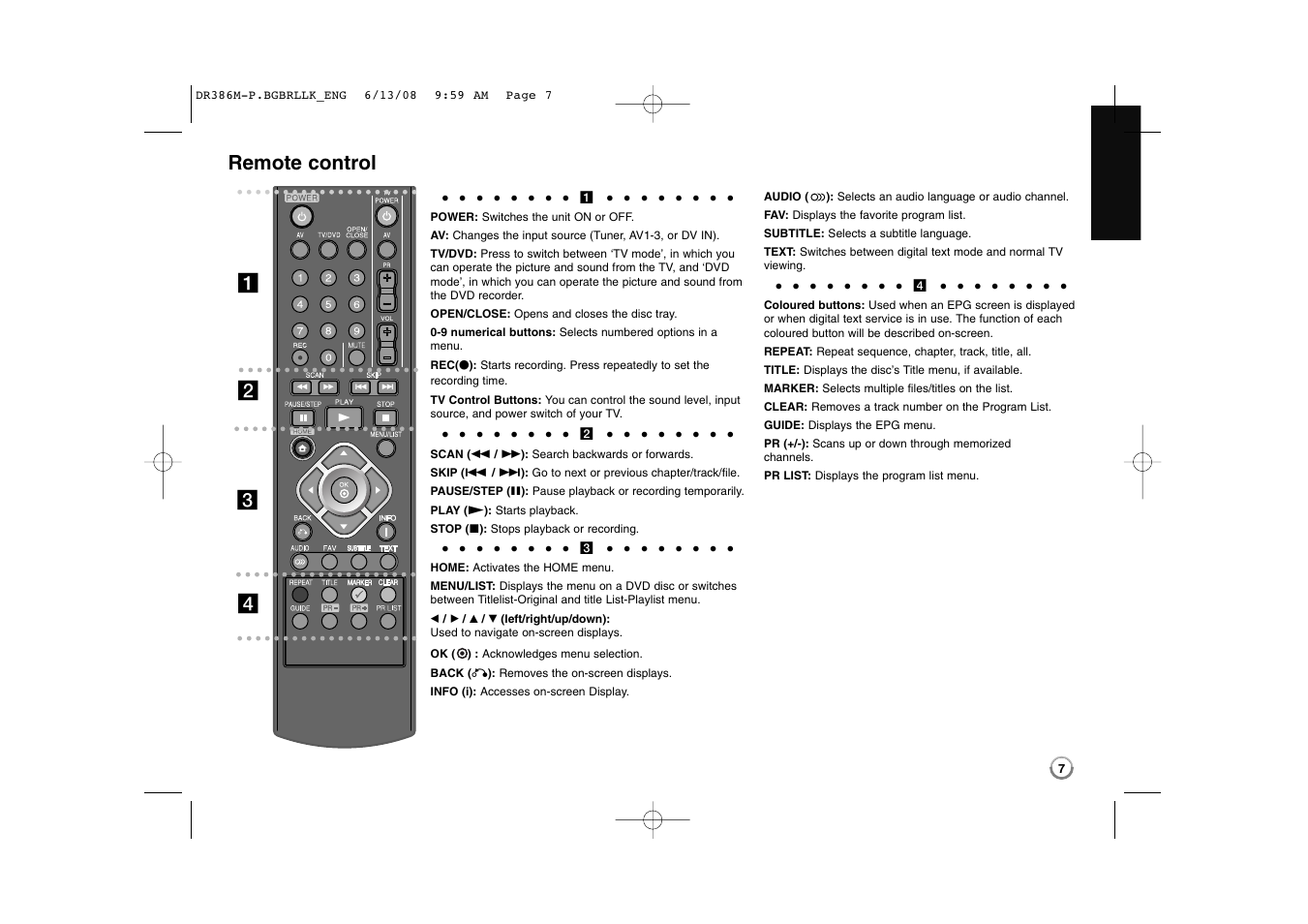 Remote control, Ab c d | LG DRT389H User Manual | Page 7 / 40