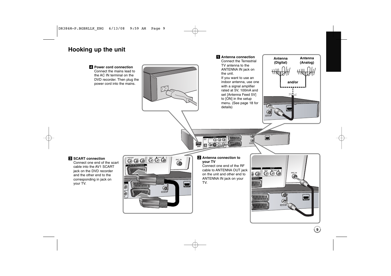 Hooking up the unit | LG DRT389H User Manual | Page 9 / 40