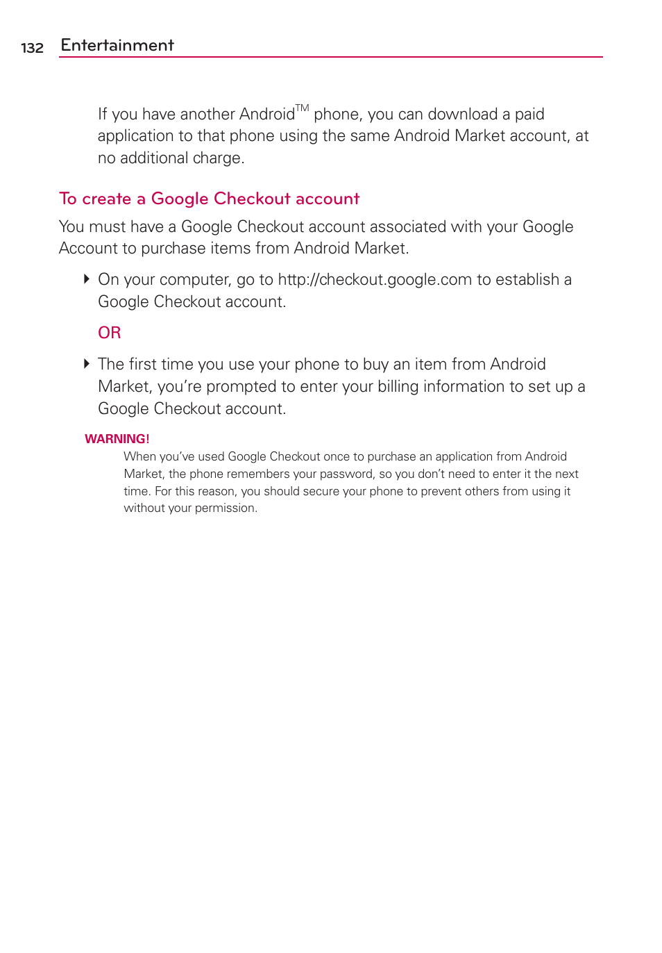 Entertainment | LG CONNECT 4G MFL67218101 User Manual | Page 134 / 415