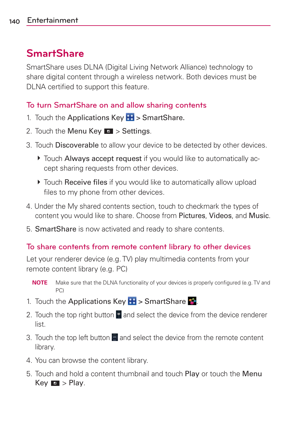 Smartshare | LG CONNECT 4G MFL67218101 User Manual | Page 142 / 415