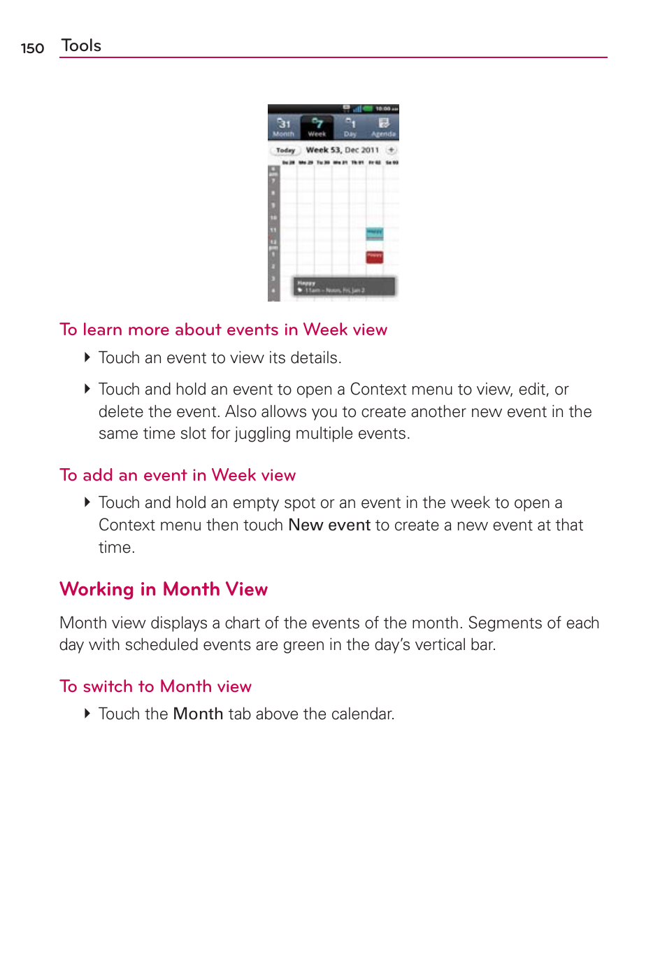 Working in month view | LG CONNECT 4G MFL67218101 User Manual | Page 152 / 415