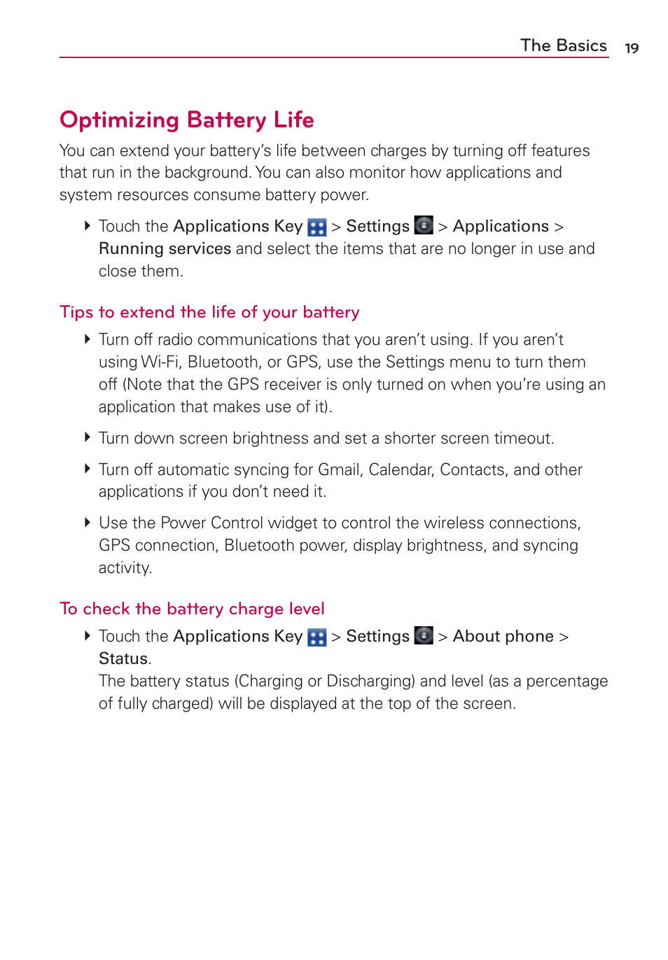 Optimizing battery life | LG CONNECT 4G MFL67218101 User Manual | Page 21 / 415