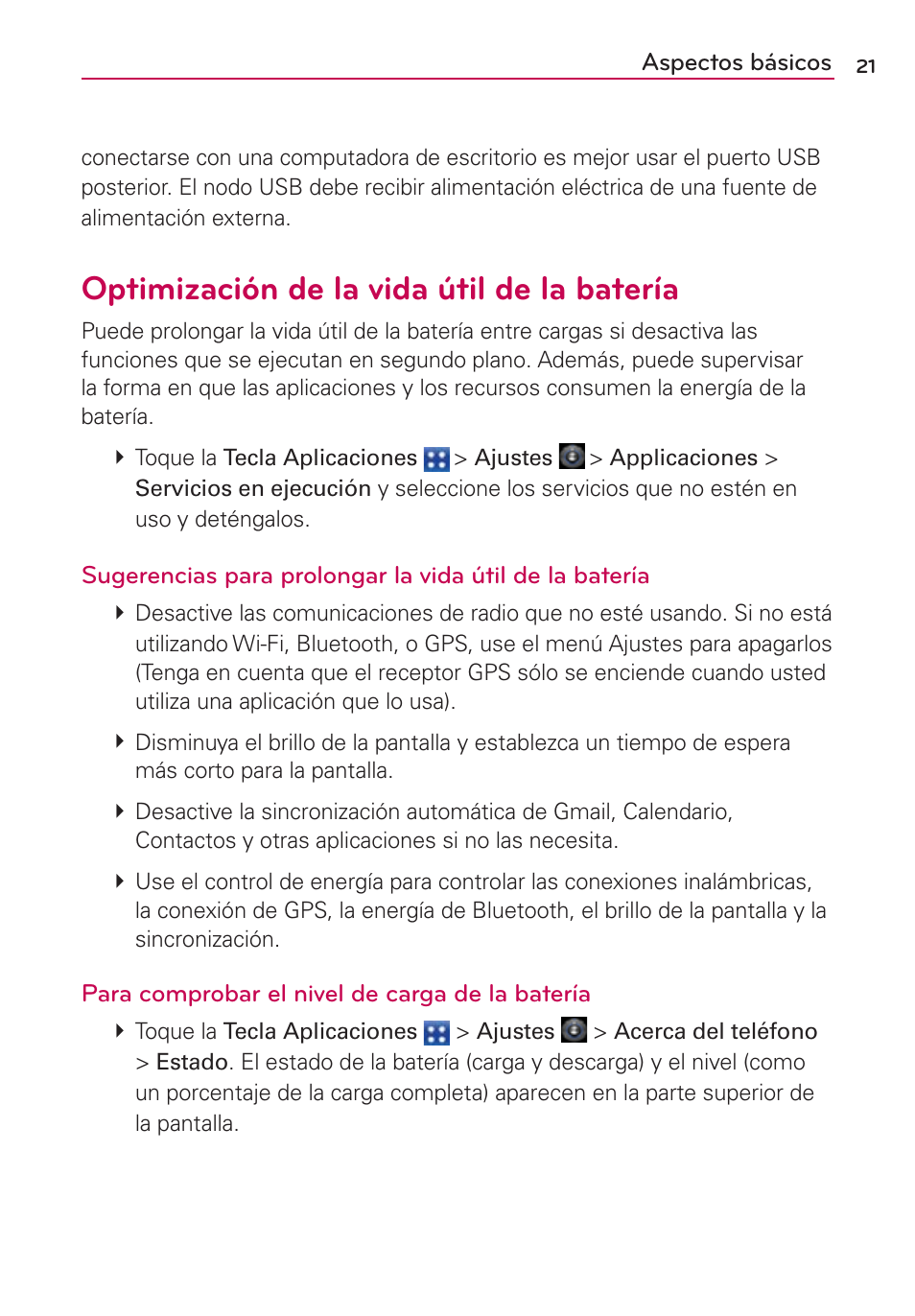 Optimización de la vida útil de la batería | LG CONNECT 4G MFL67218101 User Manual | Page 227 / 415