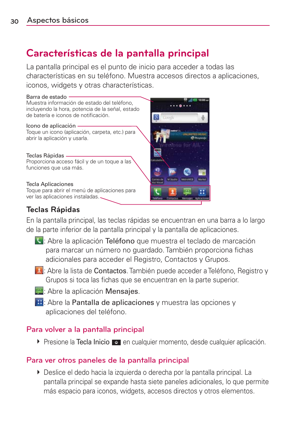 Características de la pantalla principal | LG CONNECT 4G MFL67218101 User Manual | Page 236 / 415