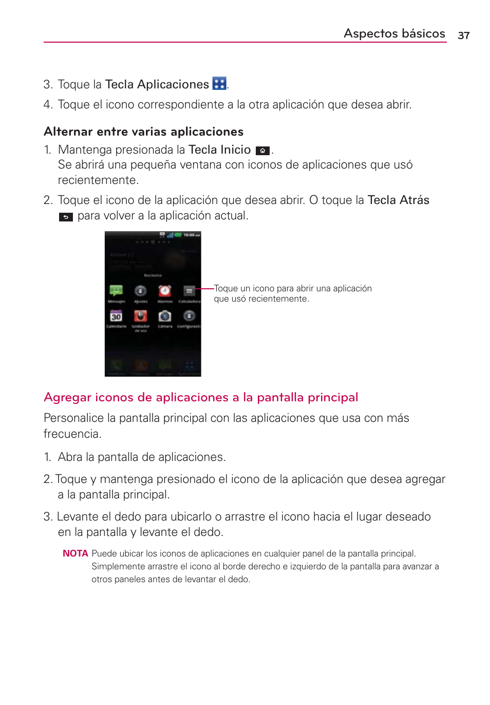 Aspectos básicos, Alternar entre varias aplicaciones | LG CONNECT 4G MFL67218101 User Manual | Page 243 / 415