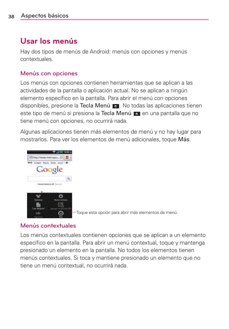Usar los menús | LG CONNECT 4G MFL67218101 User Manual | Page 244 / 415