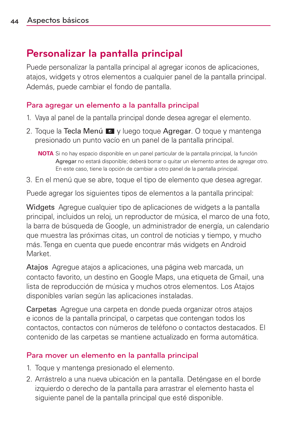 Personalizar la pantalla principal | LG CONNECT 4G MFL67218101 User Manual | Page 250 / 415