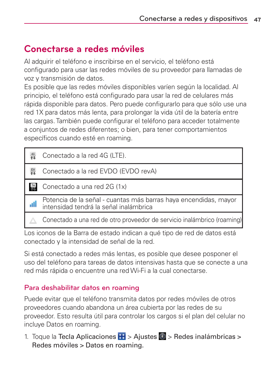 Conectarse a redes móviles | LG CONNECT 4G MFL67218101 User Manual | Page 253 / 415