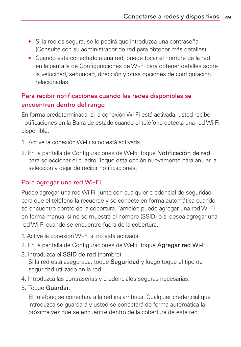 Conectarse a redes y dispositivos, Para agregar una red wi-fi | LG CONNECT 4G MFL67218101 User Manual | Page 255 / 415