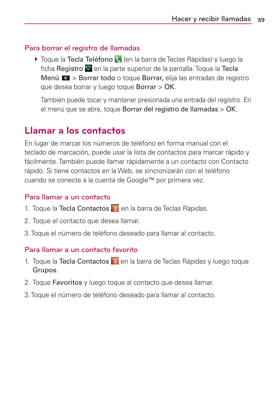 Llamar a los contactos | LG CONNECT 4G MFL67218101 User Manual | Page 265 / 415