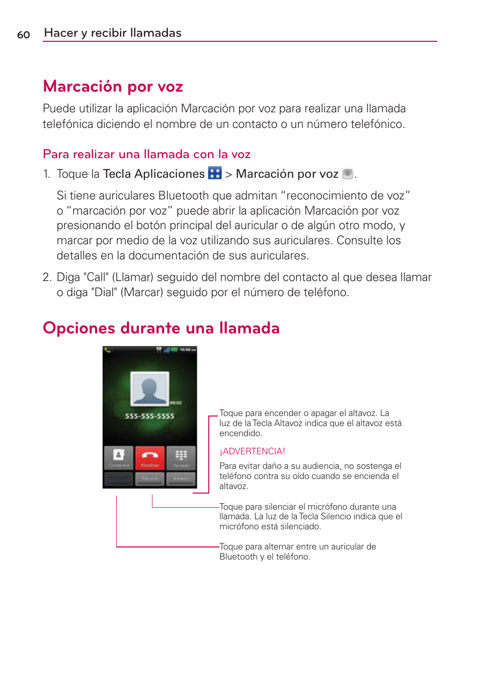 Marcación por voz, Opciones durante una llamada | LG CONNECT 4G MFL67218101 User Manual | Page 266 / 415