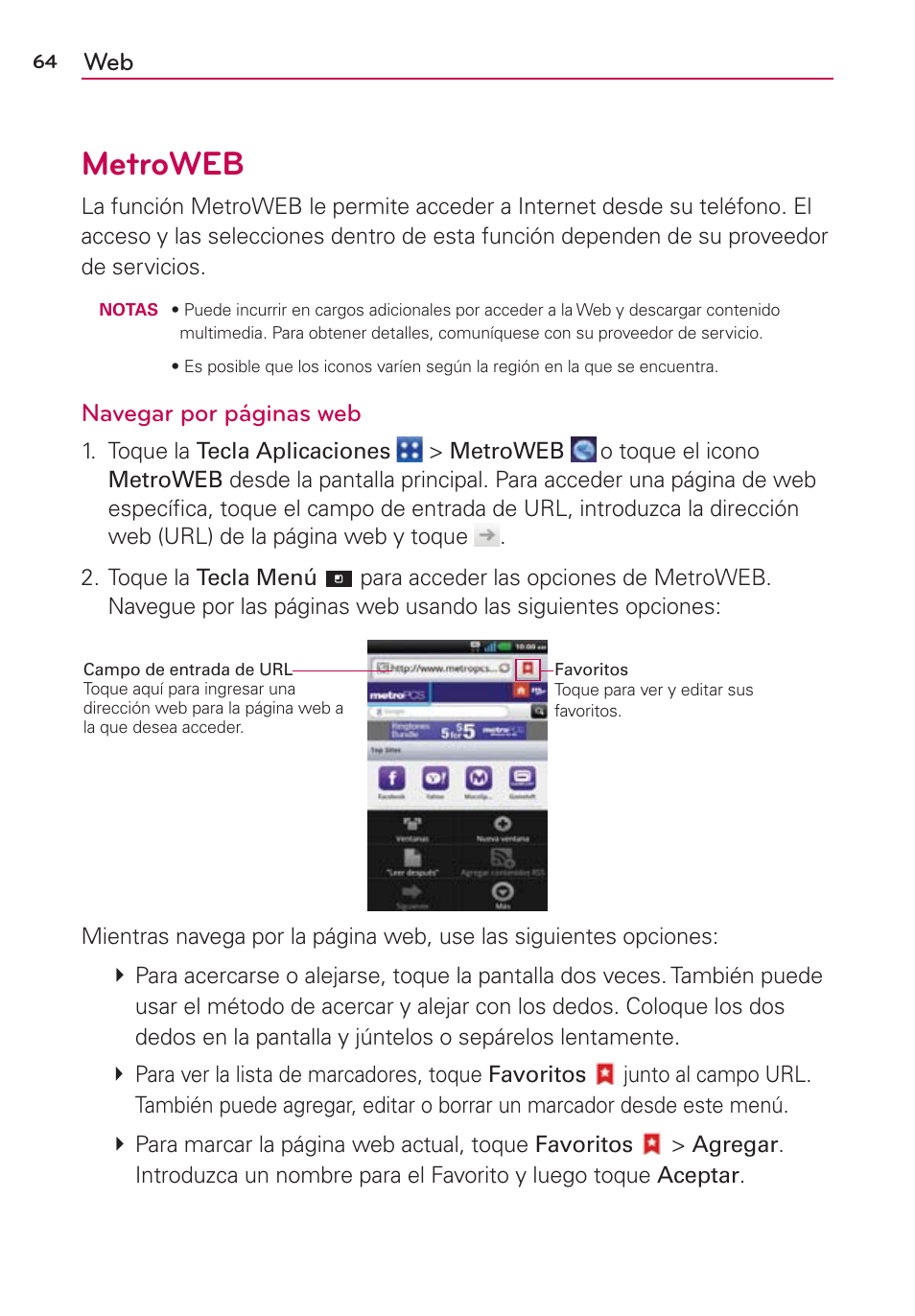 Metroweb, Navegar por páginas web | LG CONNECT 4G MFL67218101 User Manual | Page 270 / 415