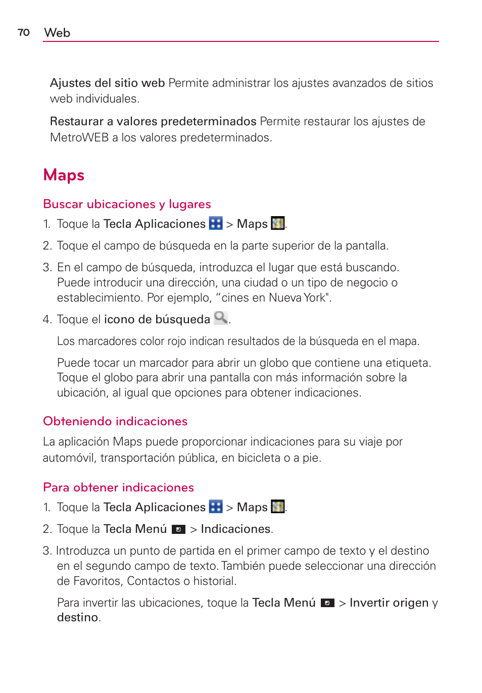 Maps | LG CONNECT 4G MFL67218101 User Manual | Page 276 / 415