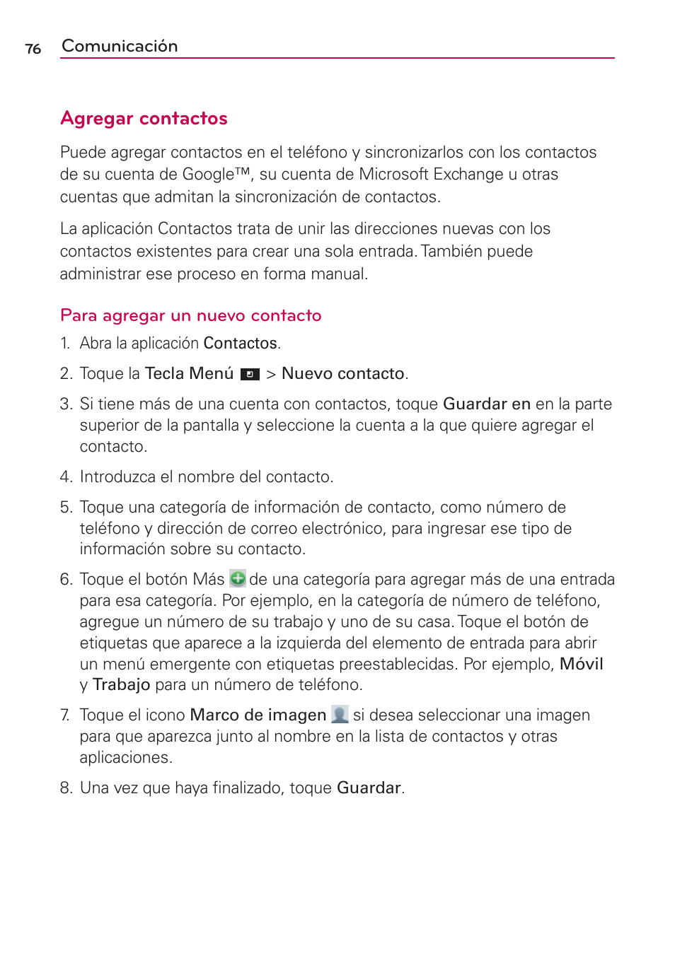 Agregar contactos | LG CONNECT 4G MFL67218101 User Manual | Page 282 / 415
