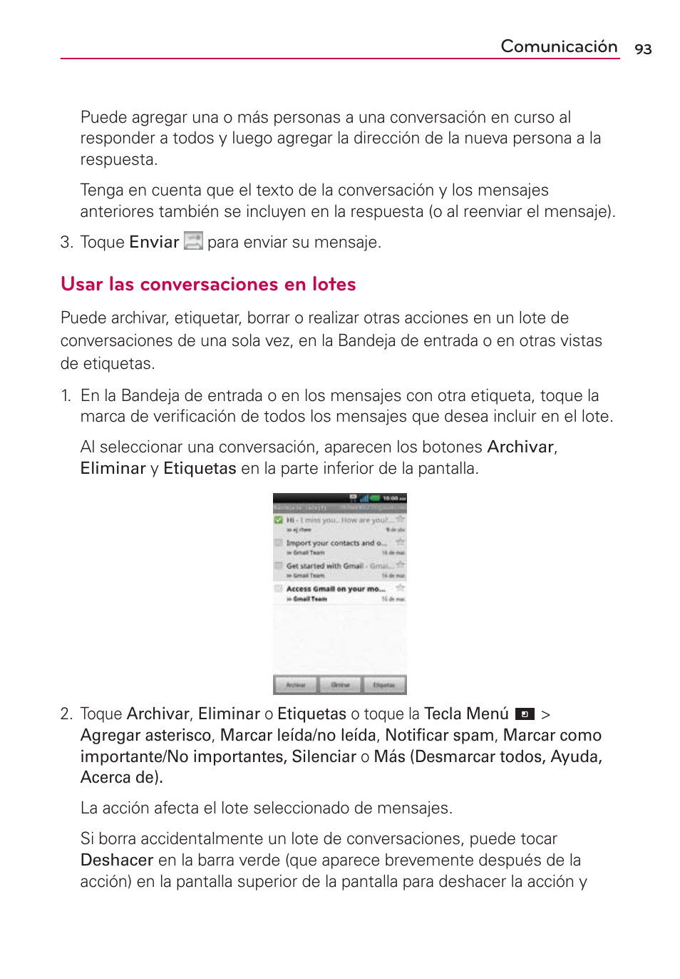 Usar las conversaciones en lotes | LG CONNECT 4G MFL67218101 User Manual | Page 299 / 415