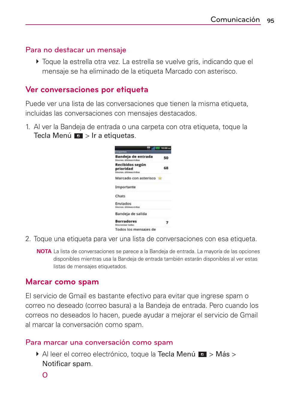 Ver conversaciones por etiqueta, Marcar como spam | LG CONNECT 4G MFL67218101 User Manual | Page 301 / 415