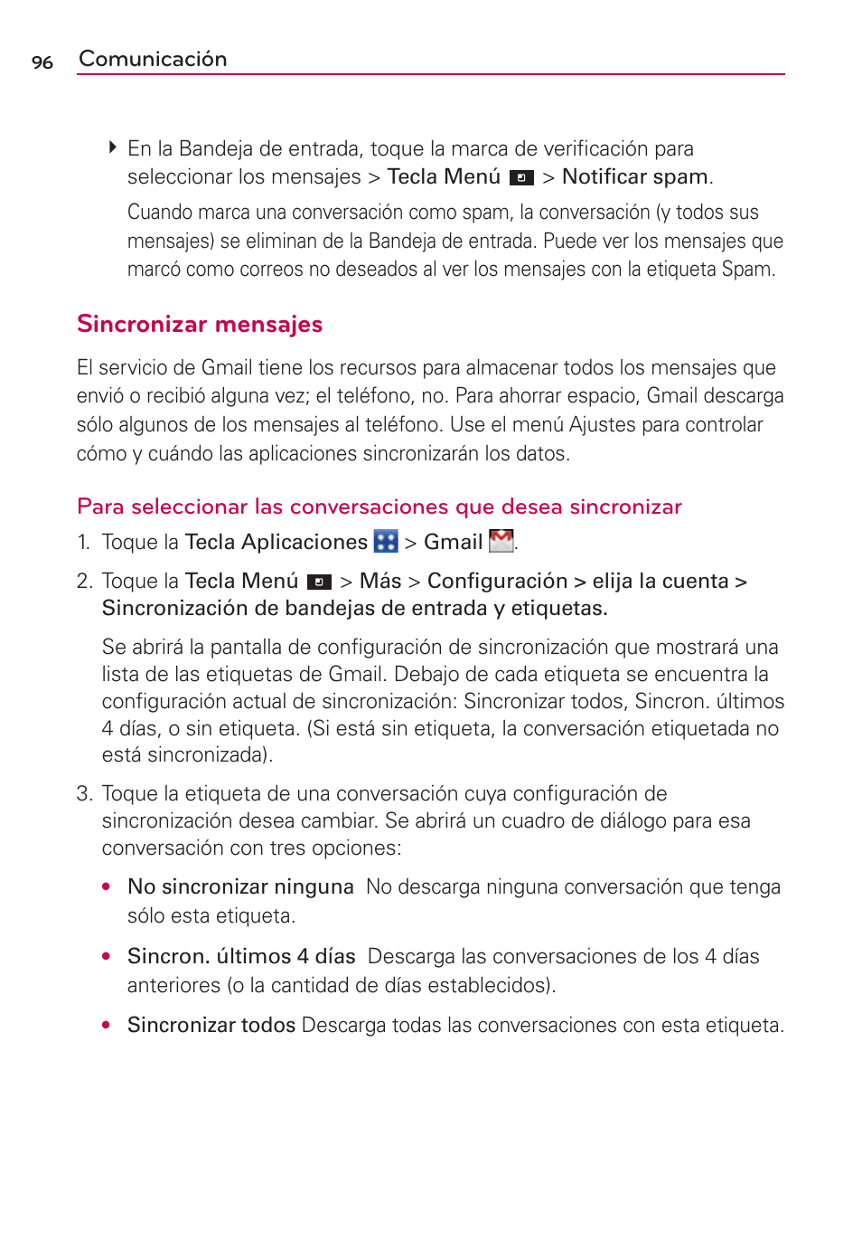 Sincronizar mensajes, Comunicación | LG CONNECT 4G MFL67218101 User Manual | Page 302 / 415