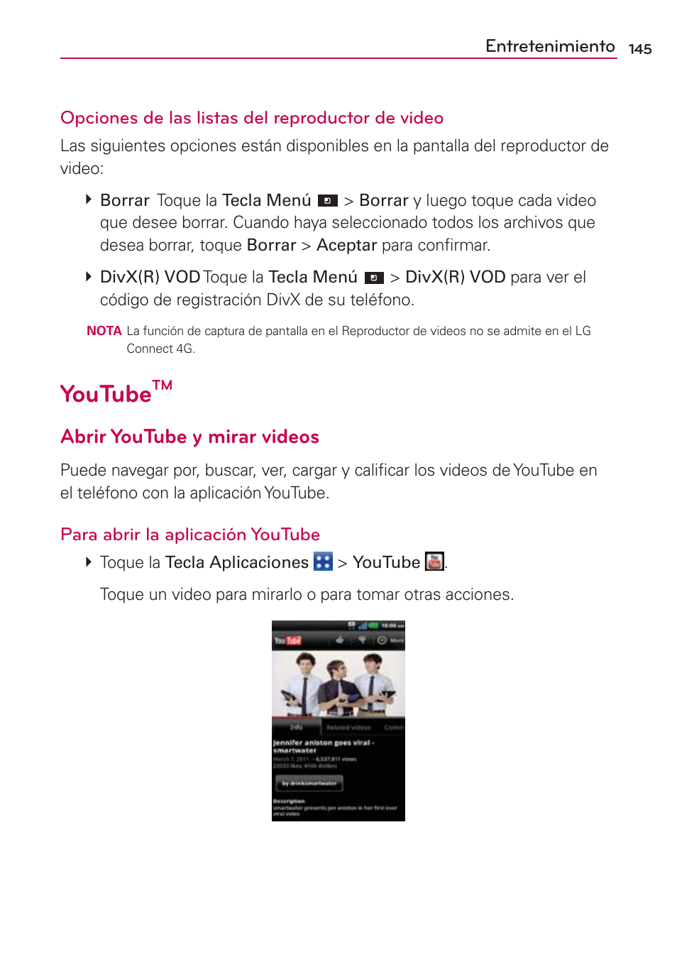Youtube, Abrir youtube y mirar videos | LG CONNECT 4G MFL67218101 User Manual | Page 351 / 415