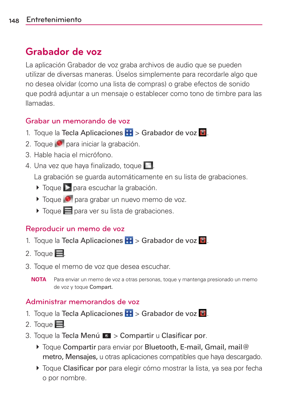 Grabador de voz | LG CONNECT 4G MFL67218101 User Manual | Page 354 / 415