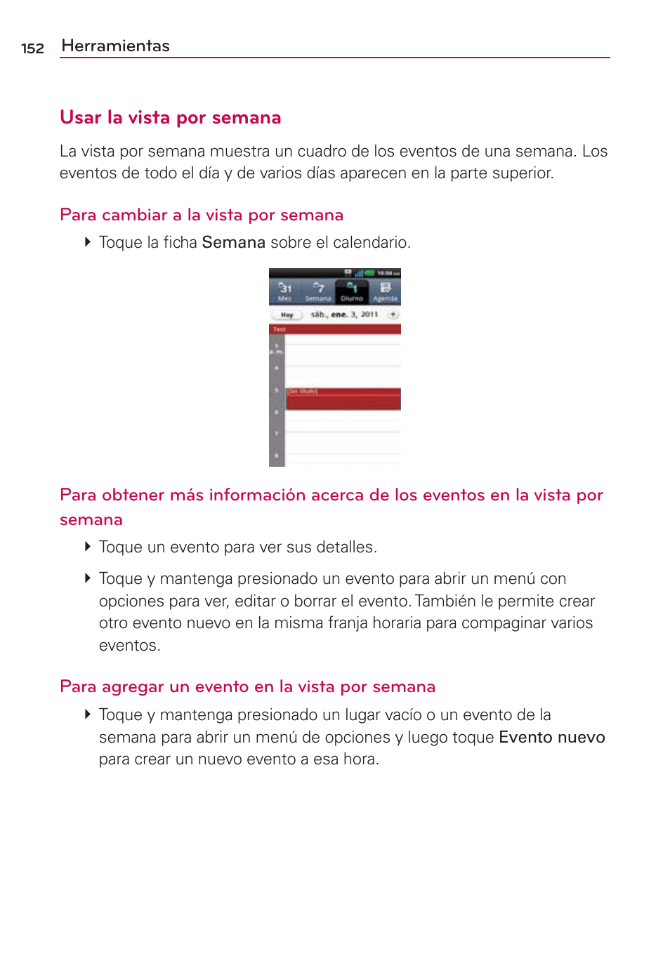 Usar la vista por semana | LG CONNECT 4G MFL67218101 User Manual | Page 358 / 415