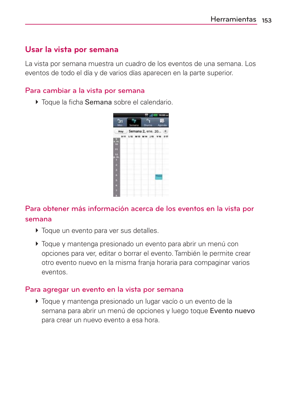 Usar la vista por semana | LG CONNECT 4G MFL67218101 User Manual | Page 359 / 415