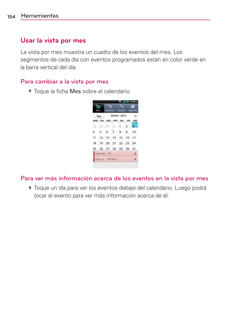 Usar la vista por mes | LG CONNECT 4G MFL67218101 User Manual | Page 360 / 415