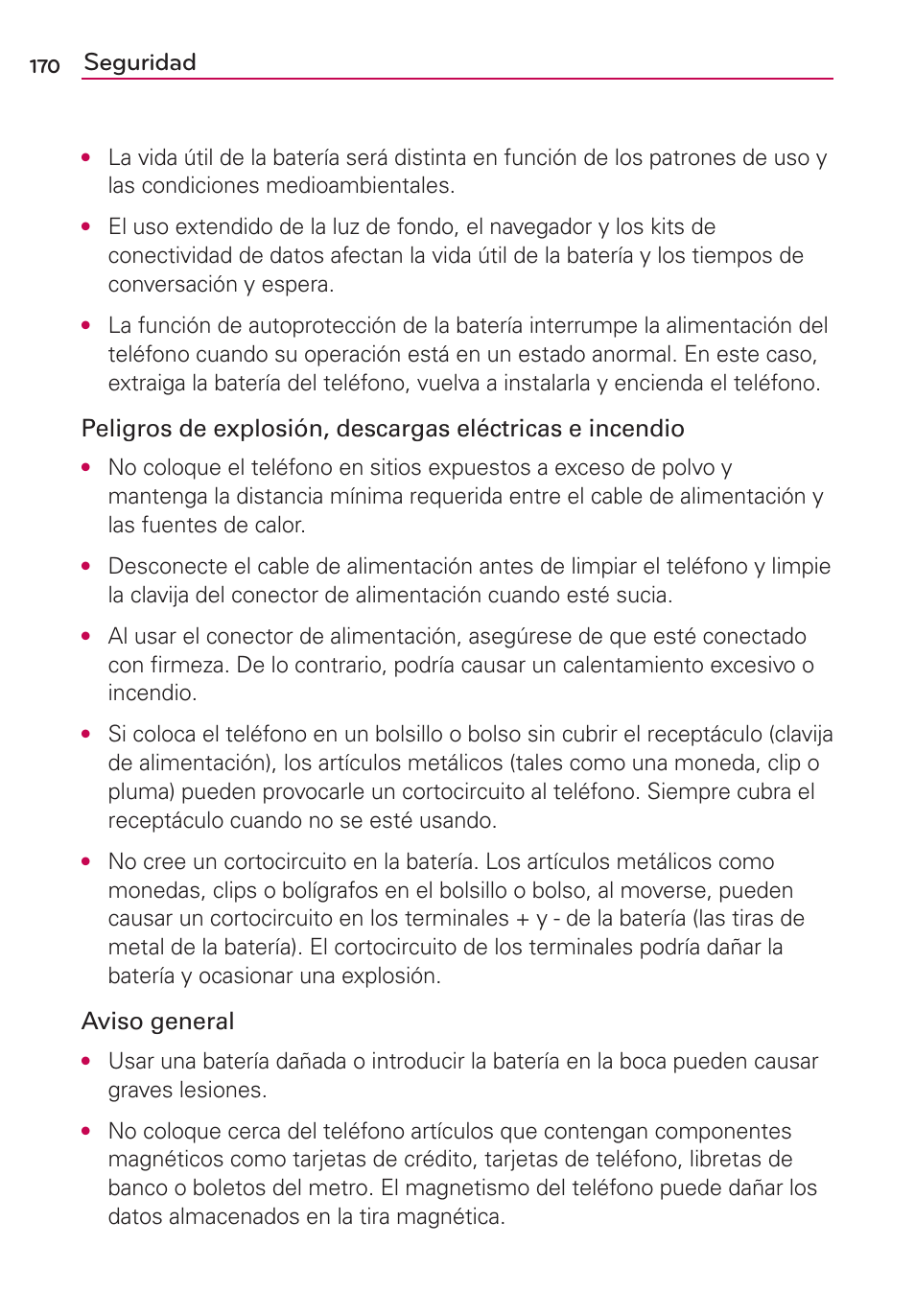 Seguridad, Aviso general | LG CONNECT 4G MFL67218101 User Manual | Page 376 / 415