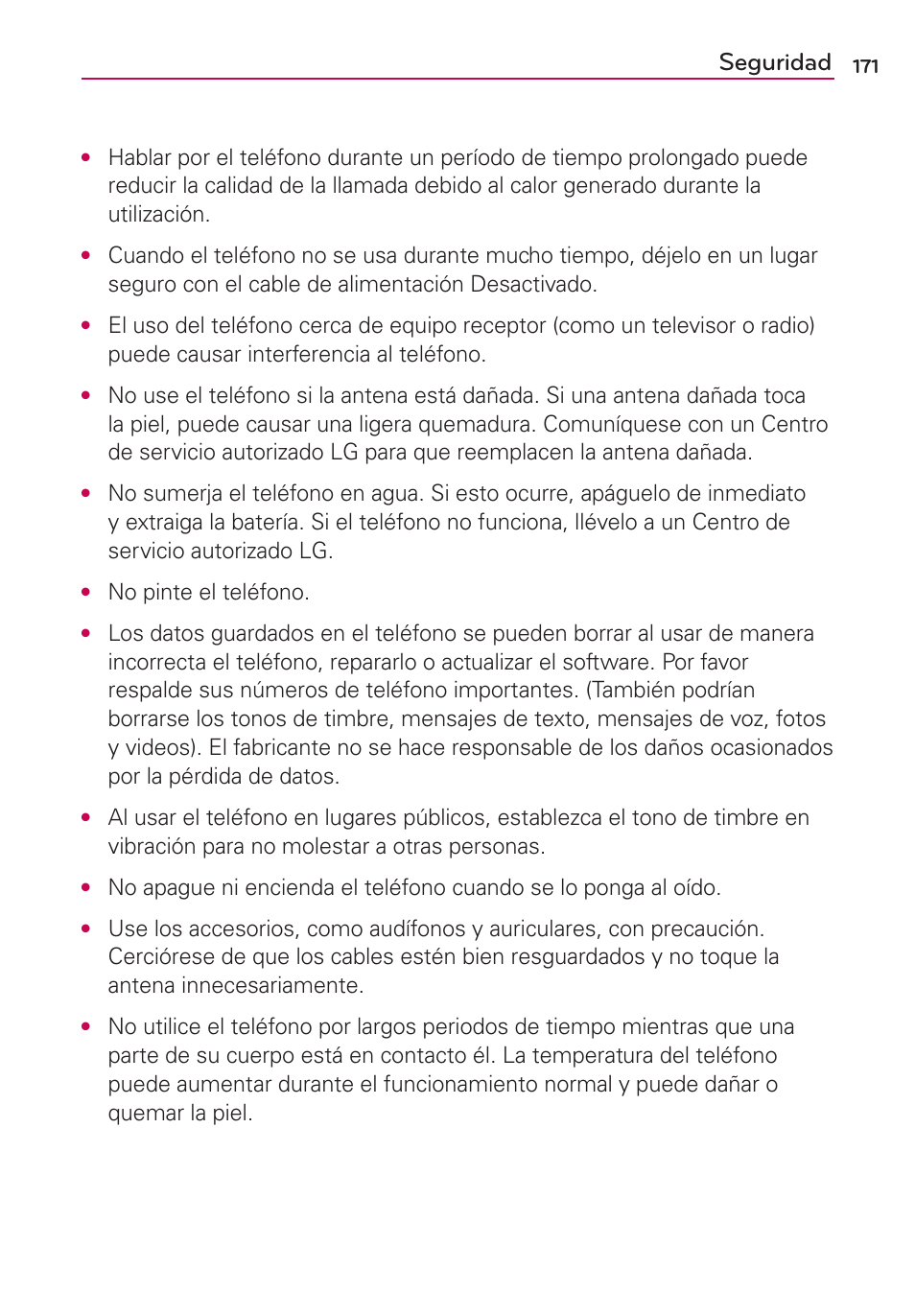 Seguridad, No pinte el teléfono | LG CONNECT 4G MFL67218101 User Manual | Page 377 / 415